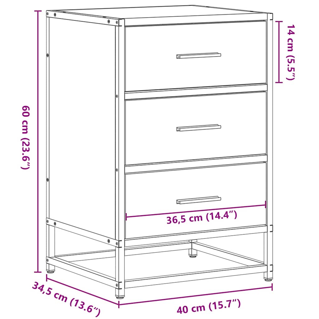 Nattbord Sonoma Eik 40X34,5X60 Cm Konstruert Tre Og Metall
