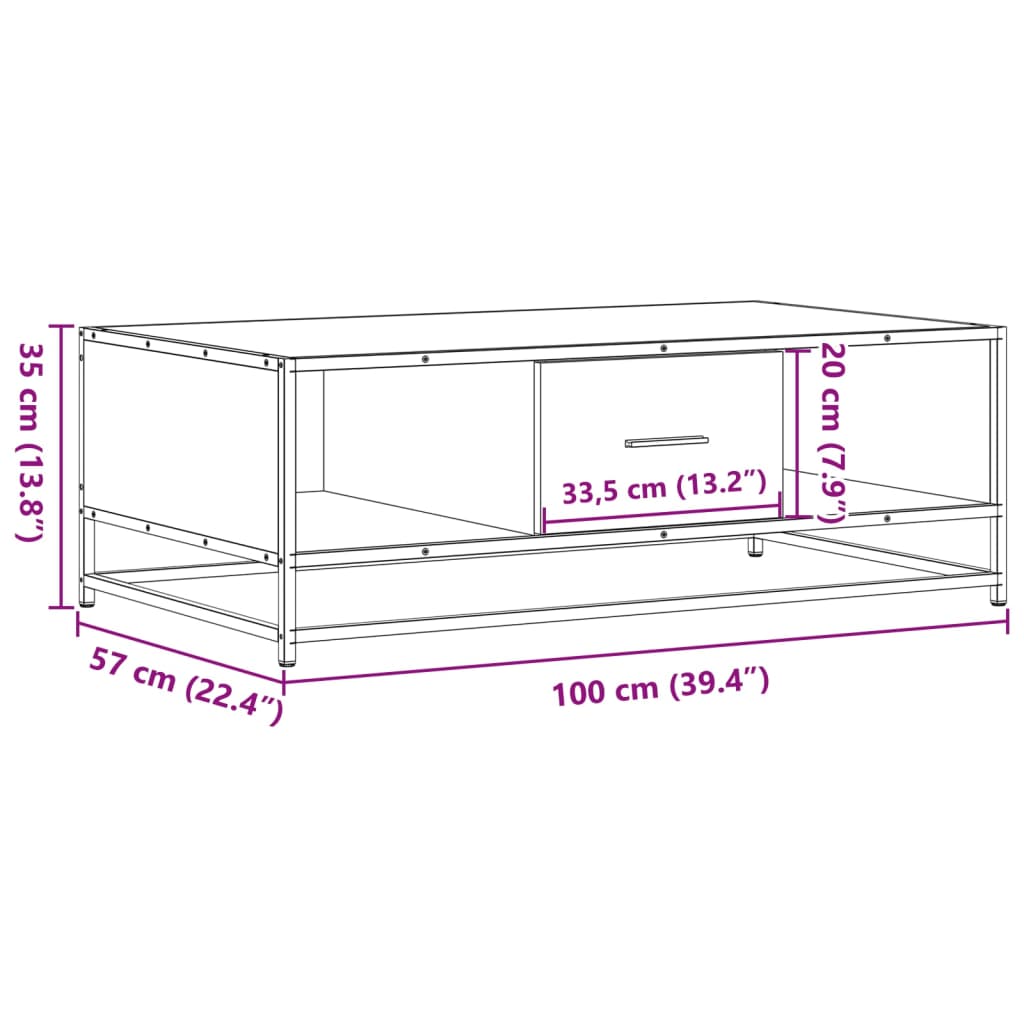 Salongbord Svart 100X57X35 Cm Konstruert Tre Og Metall
