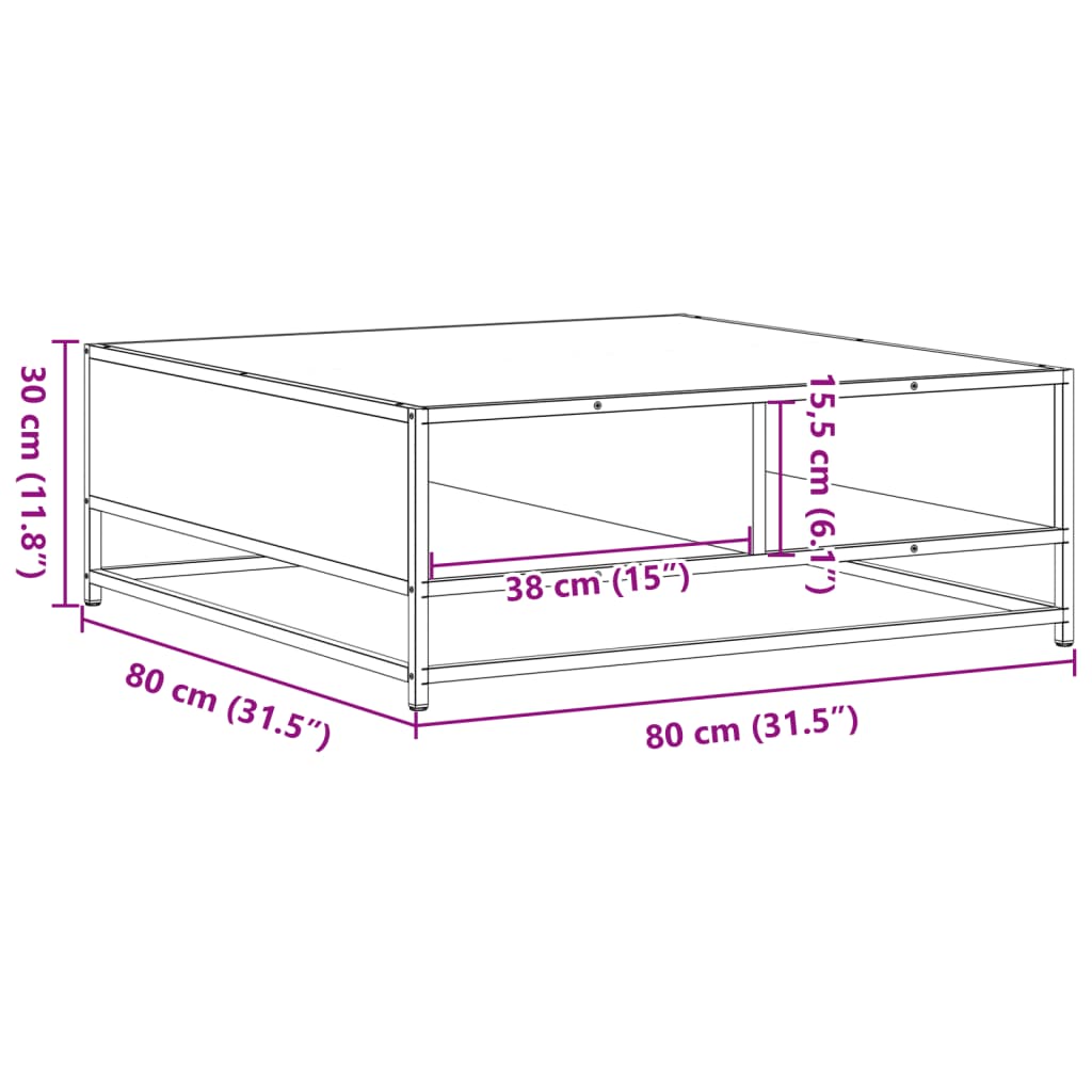 Salongbord Brun Eik 80X80X30 Cm Konstruert Tre Og Metall