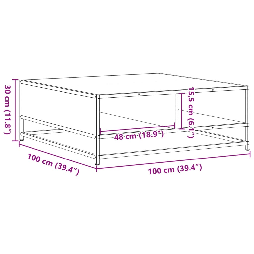 Salongbord Svart 100X100X30 Cm Konstruert Tre Og Metall