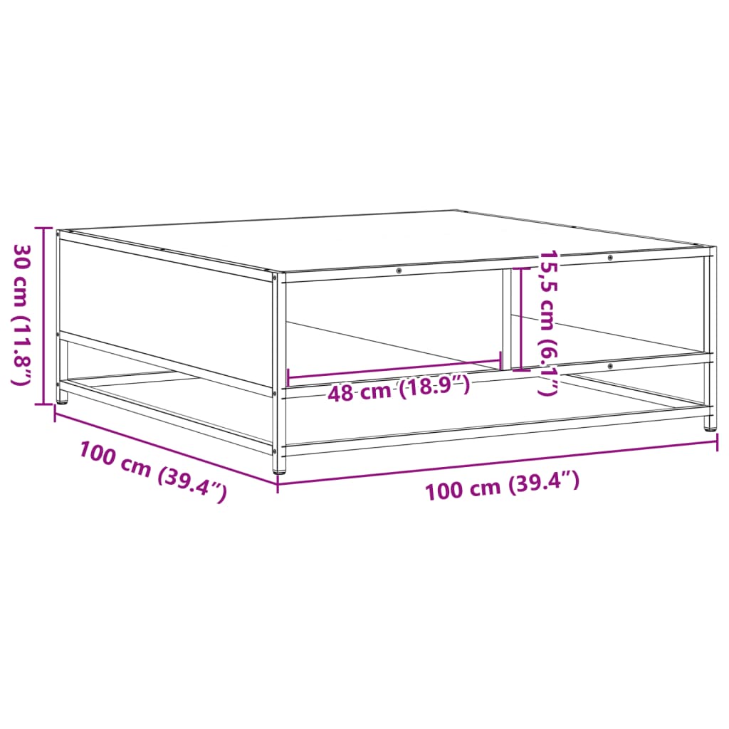 Salongbord Brun Eik 100X100X30 Cm Konstruert Tre Og Metall