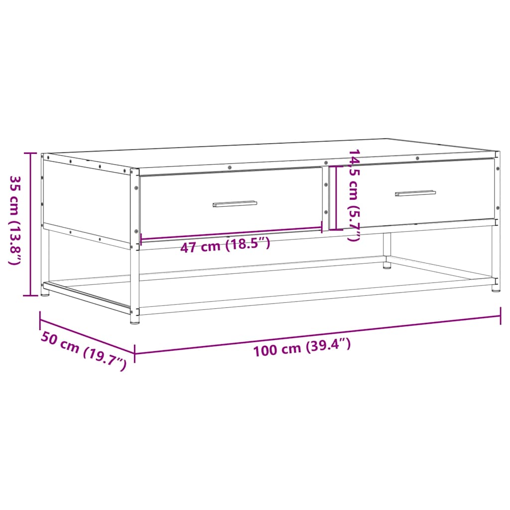 Salongbord Sonoma Eik 100X50X35 Cm Konstruert Tre Og Metall