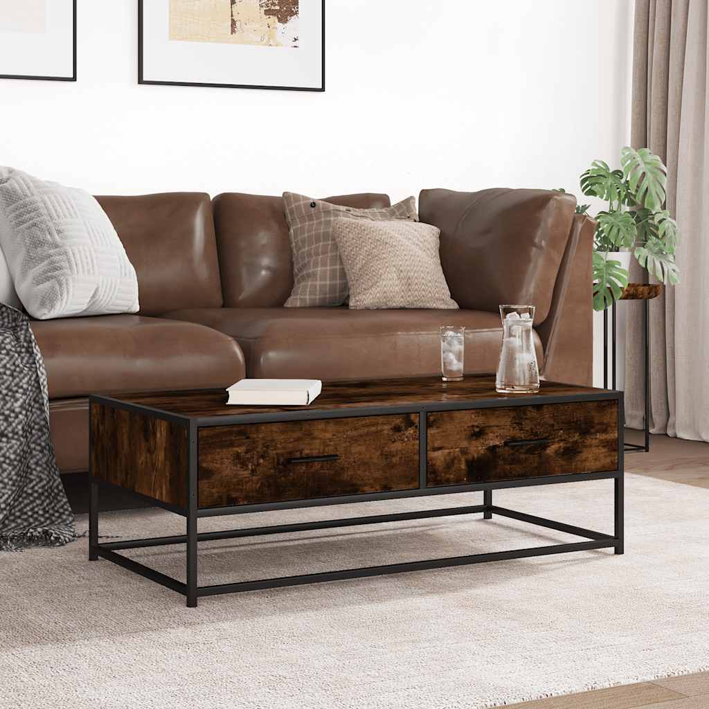 Salongbord Røkt Eik 100X50X35 Cm Konstruert Tre Og Metall
