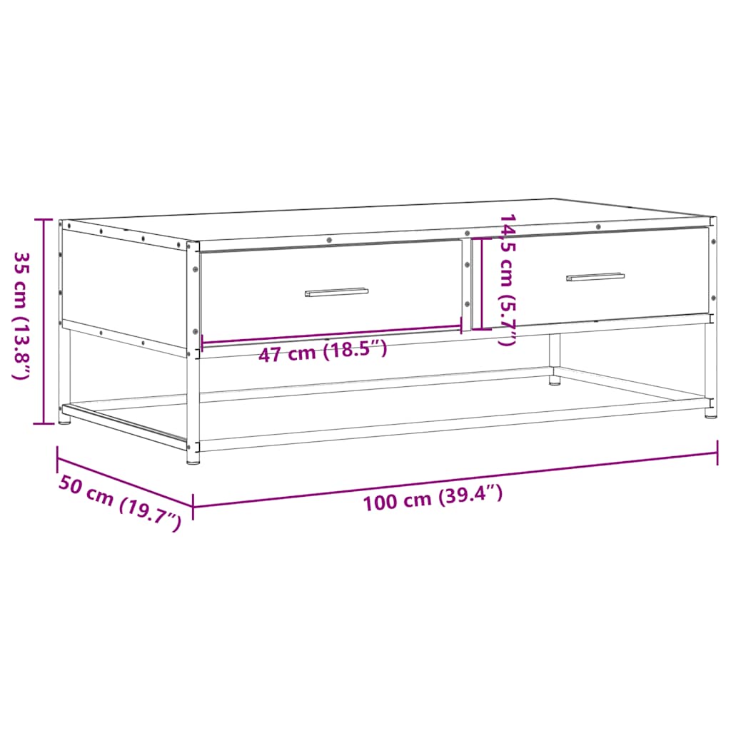 Salongbord Brun Eik 100X50X35 Cm Konstruert Tre Og Metall