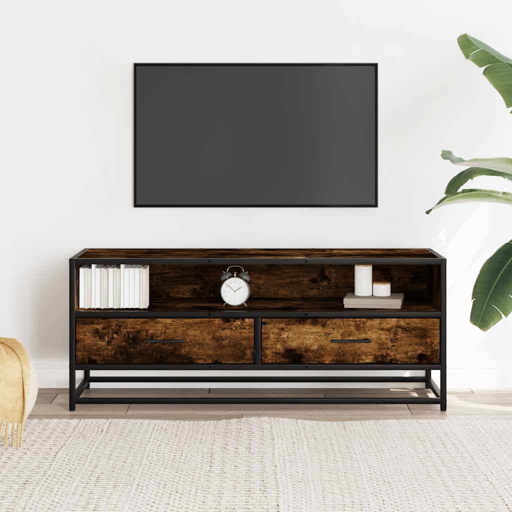 Tv-Benk Røkt Eik 100X34,5X40 Cm Konstruert Tre Og Metall