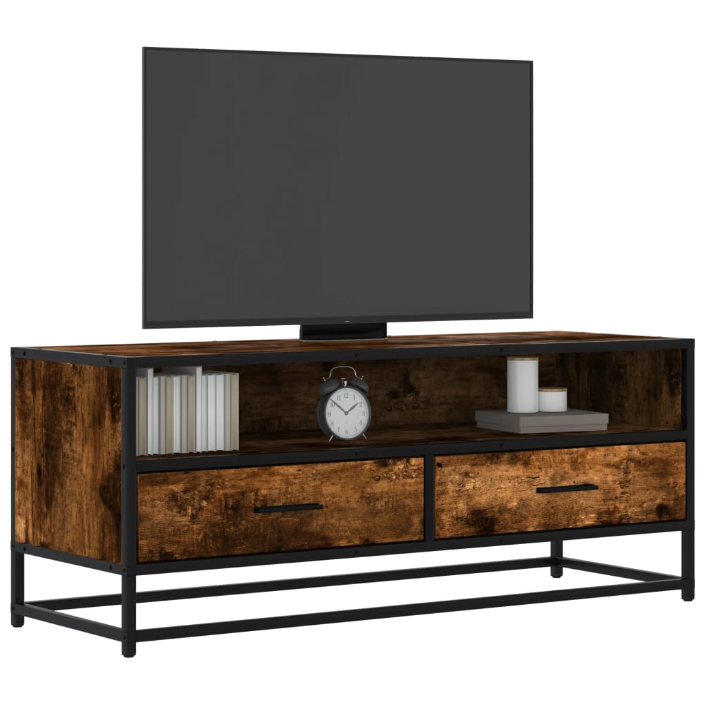 Tv-Benk Røkt Eik 100X34,5X40 Cm Konstruert Tre Og Metall