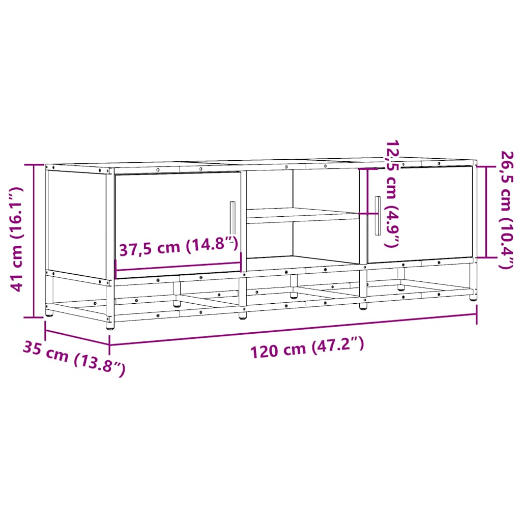 Tv-Benk Røkt Eik 120X35X41 Cm Konstruert Tre Og Metall