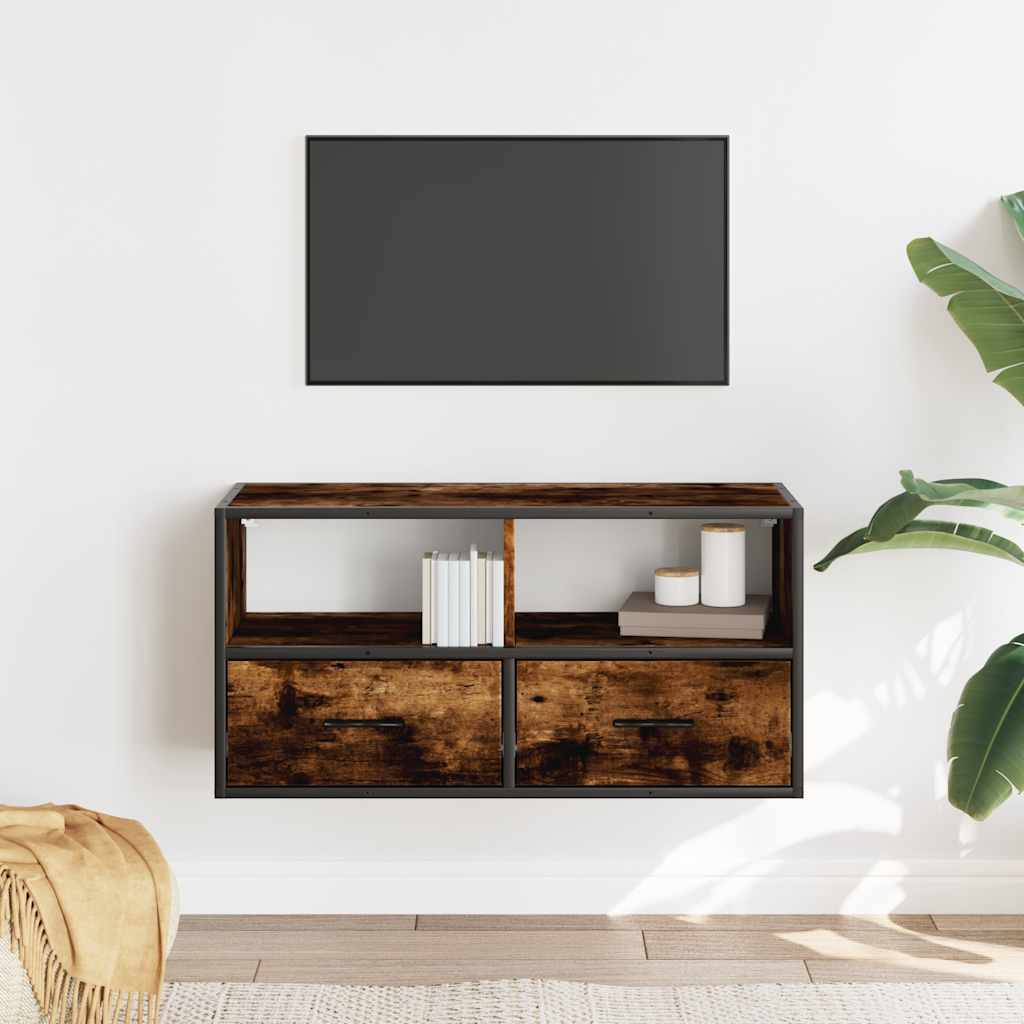 Tv-Benk Røkt Eik 80X31X39,5 Cm Konstruert Tre Og Metall
