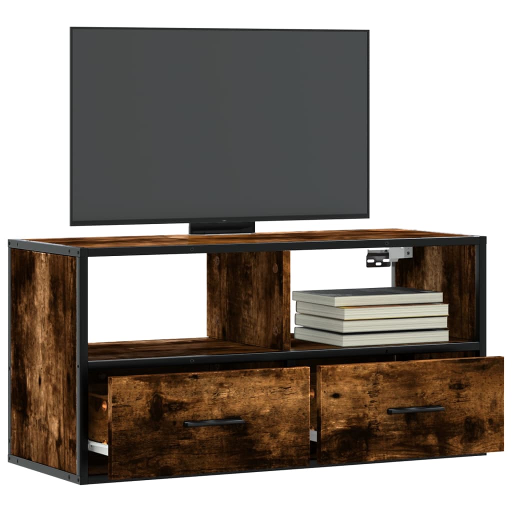 Tv-Benk Røkt Eik 80X31X39,5 Cm Konstruert Tre Og Metall