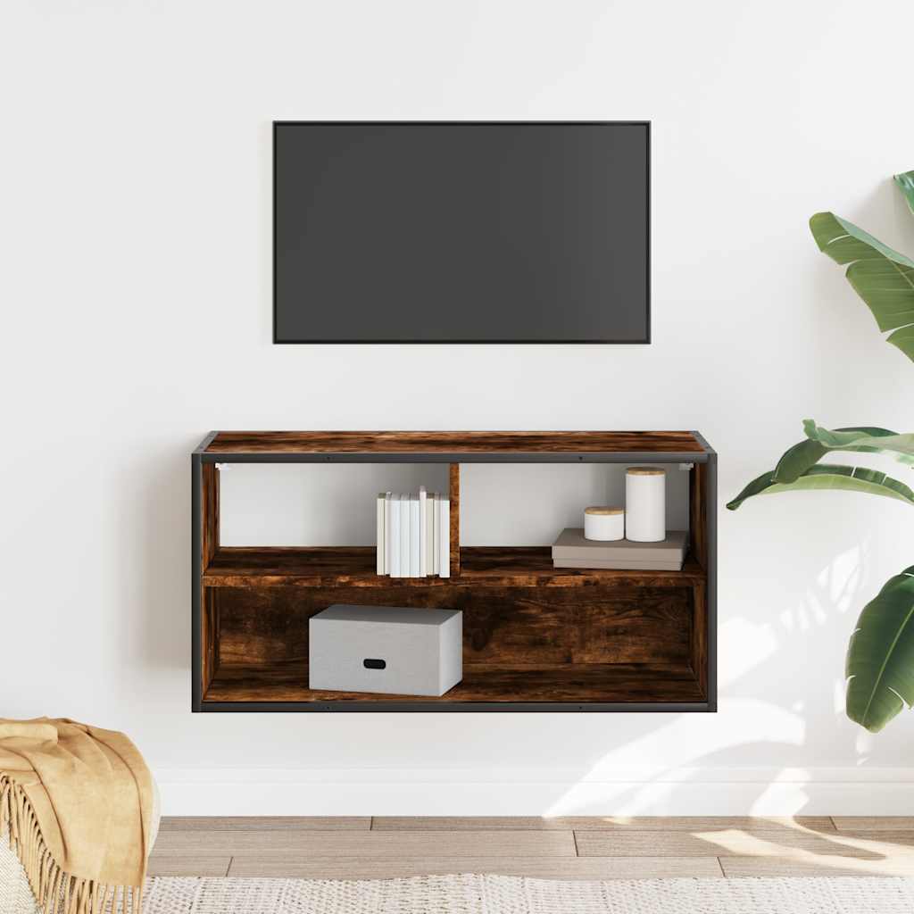 Tv-Benk Røkt Eik 80X31X39,5 Cm Konstruert Tre Og Metall