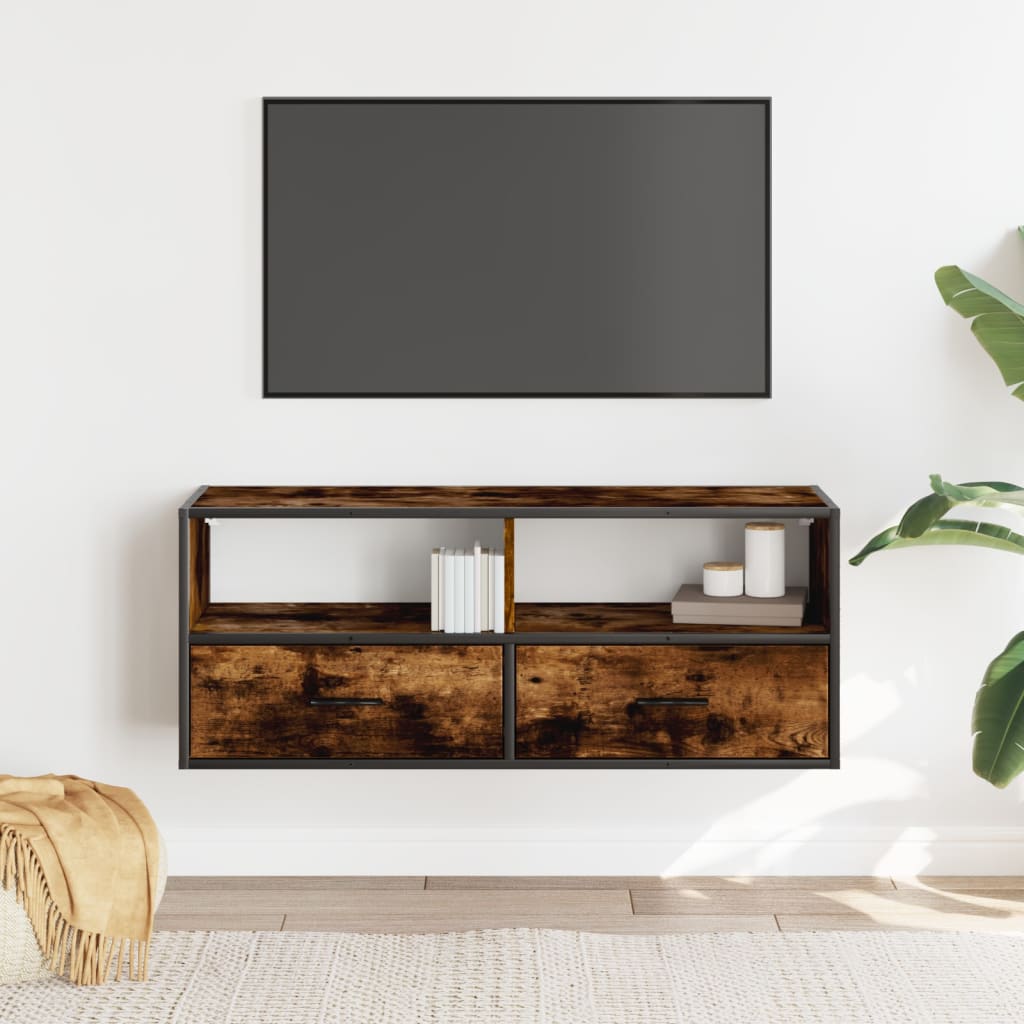 Tv-Benk Røkt Eik 100X31X39,5 Cm Konstruert Tre Og Metall