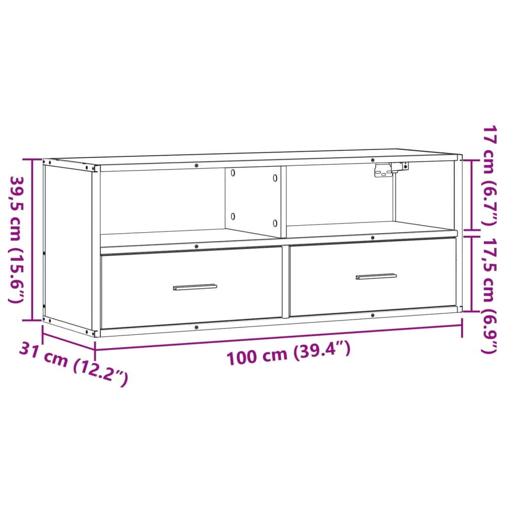 Tv-Benk Røkt Eik 100X31X39,5 Cm Konstruert Tre Og Metall