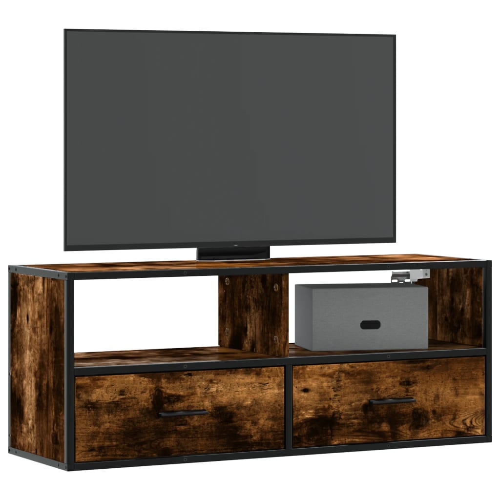 Tv-Benk Røkt Eik 100X31X39,5 Cm Konstruert Tre Og Metall