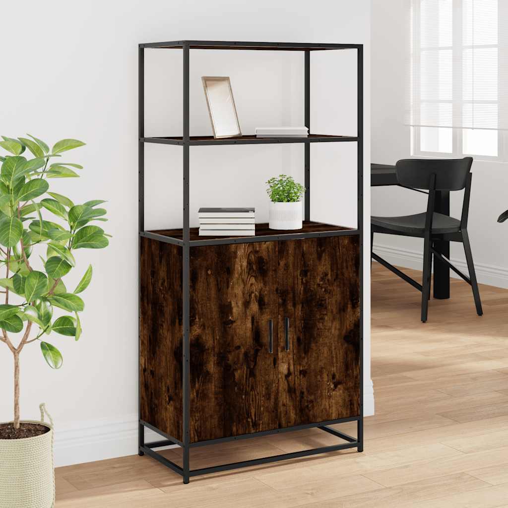 Highboard Røkt Eik 68X35X139 Cm Konstruert Tre Og Metall