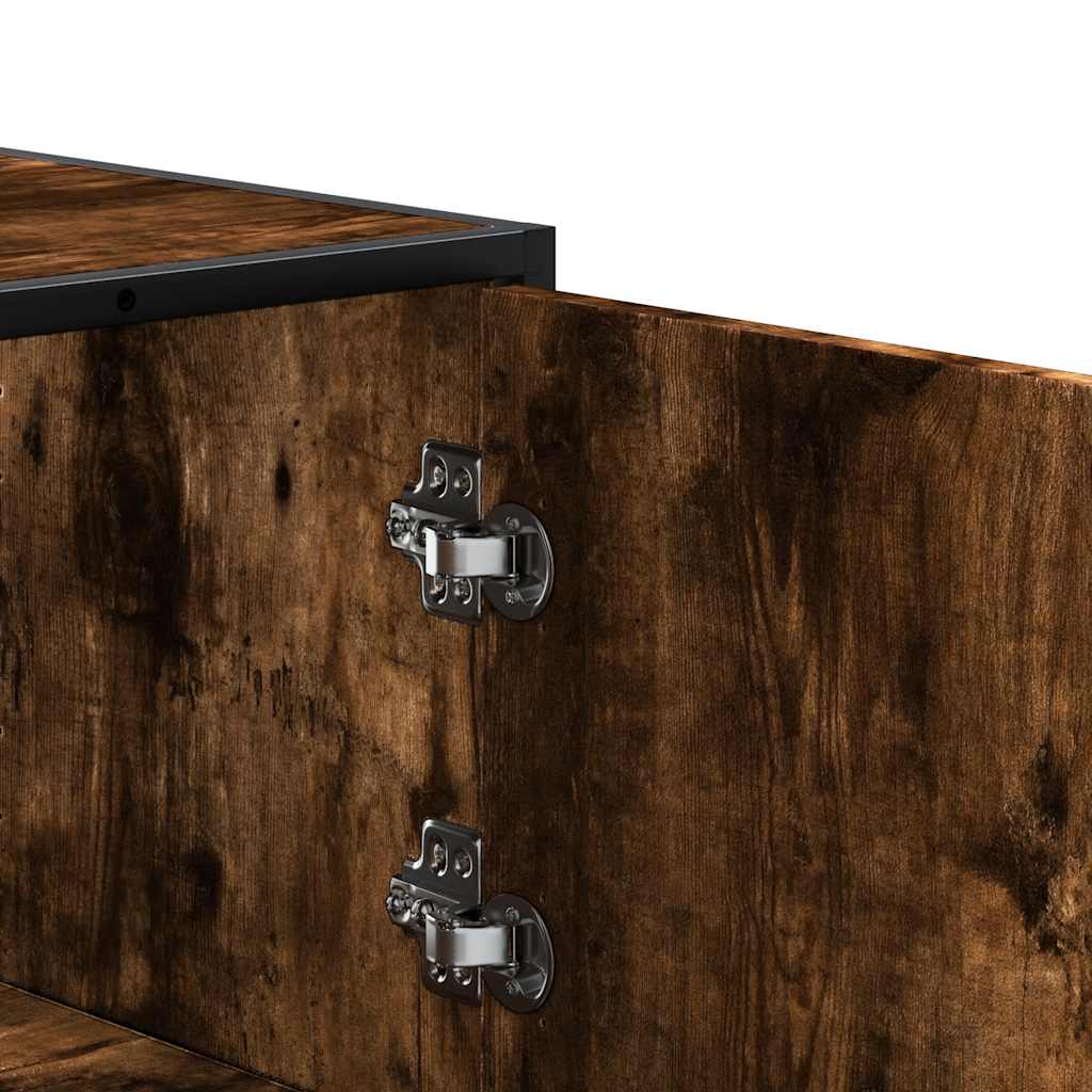 Highboard Røkt Eik 68X35X139 Cm Konstruert Tre Og Metall
