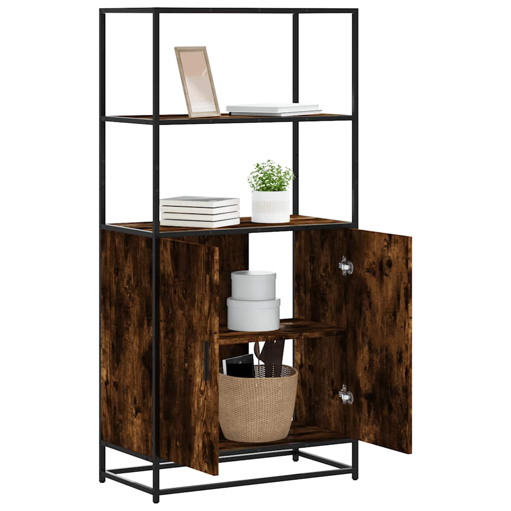 Highboard Røkt Eik 68X35X139 Cm Konstruert Tre Og Metall