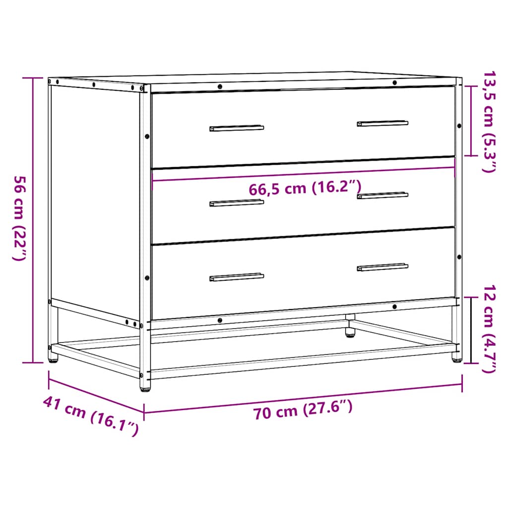 Kommode Svart 70X41X56 Cm Konstruert Tre