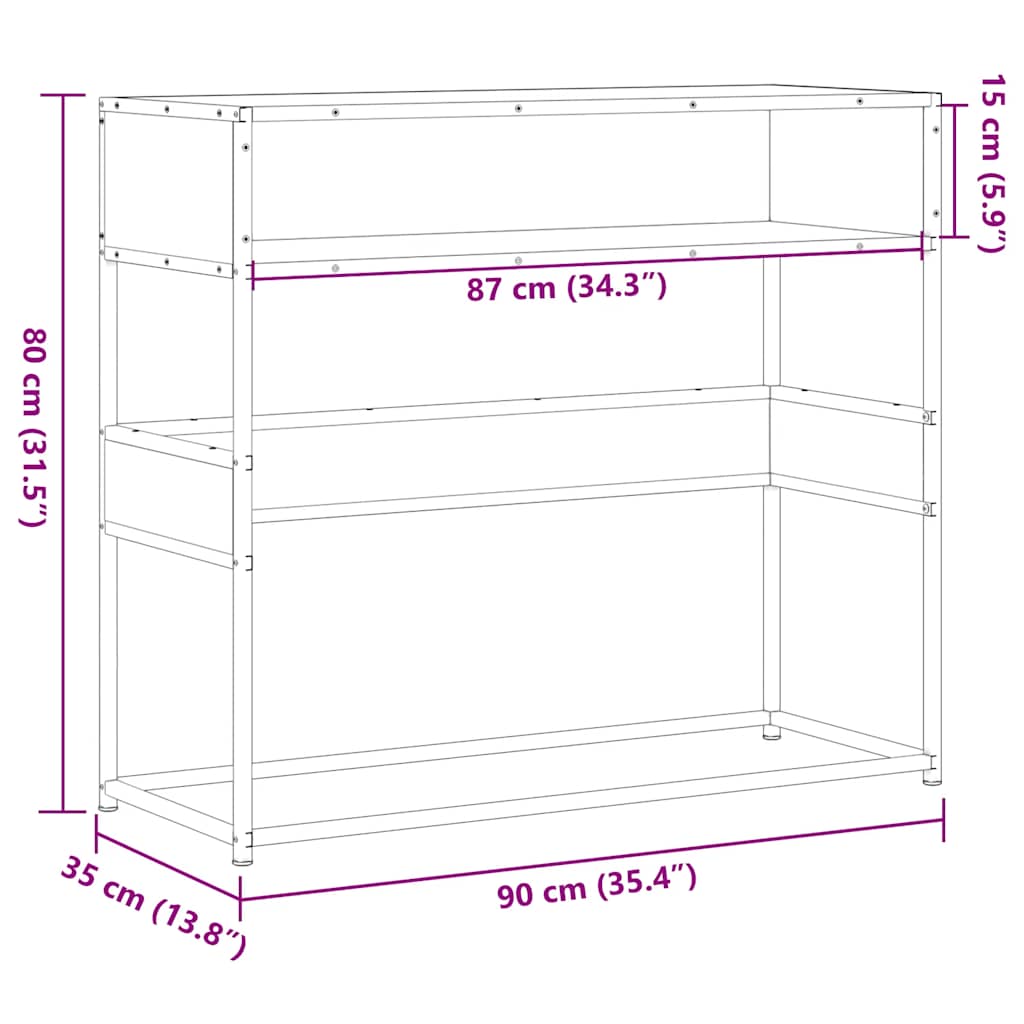 Konsollbord Brun Eik 90X35X80 Cm Konstruert Tre
