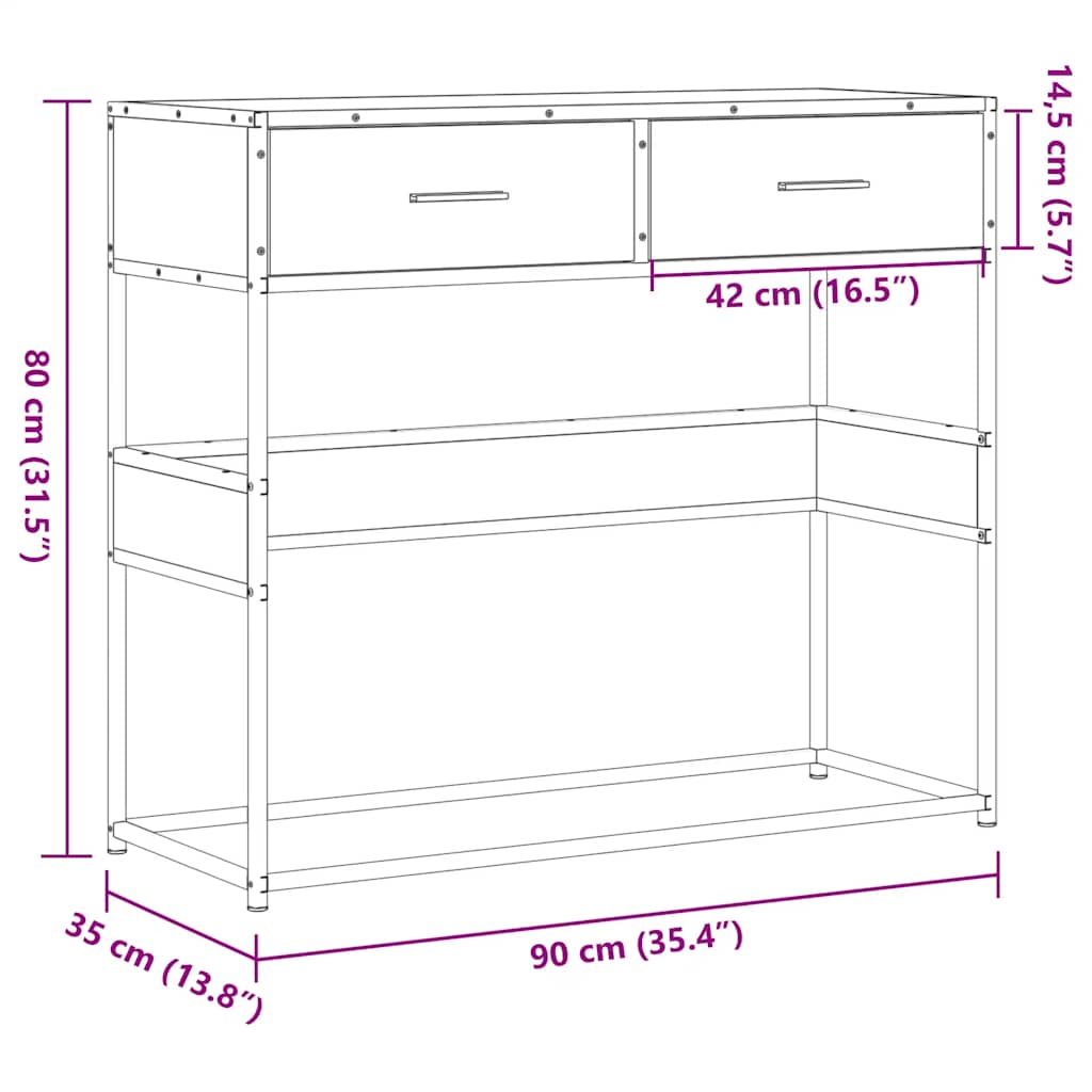 Konsollbord Sonoma Eik 90X35X80 Cm Konstruert Tre