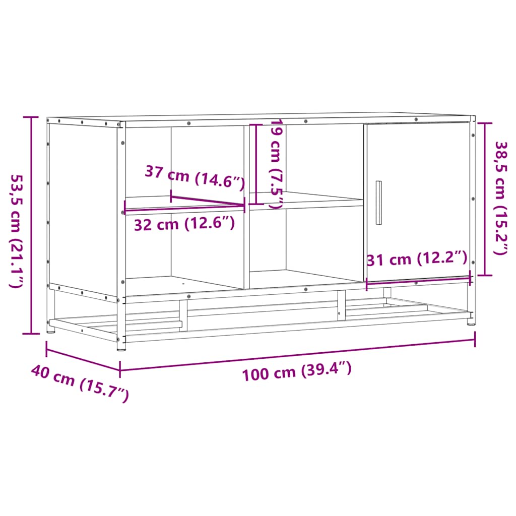 Skobenk Grå Sonoma 100X40X53,5 Cm Konstruert Tre Og Metall