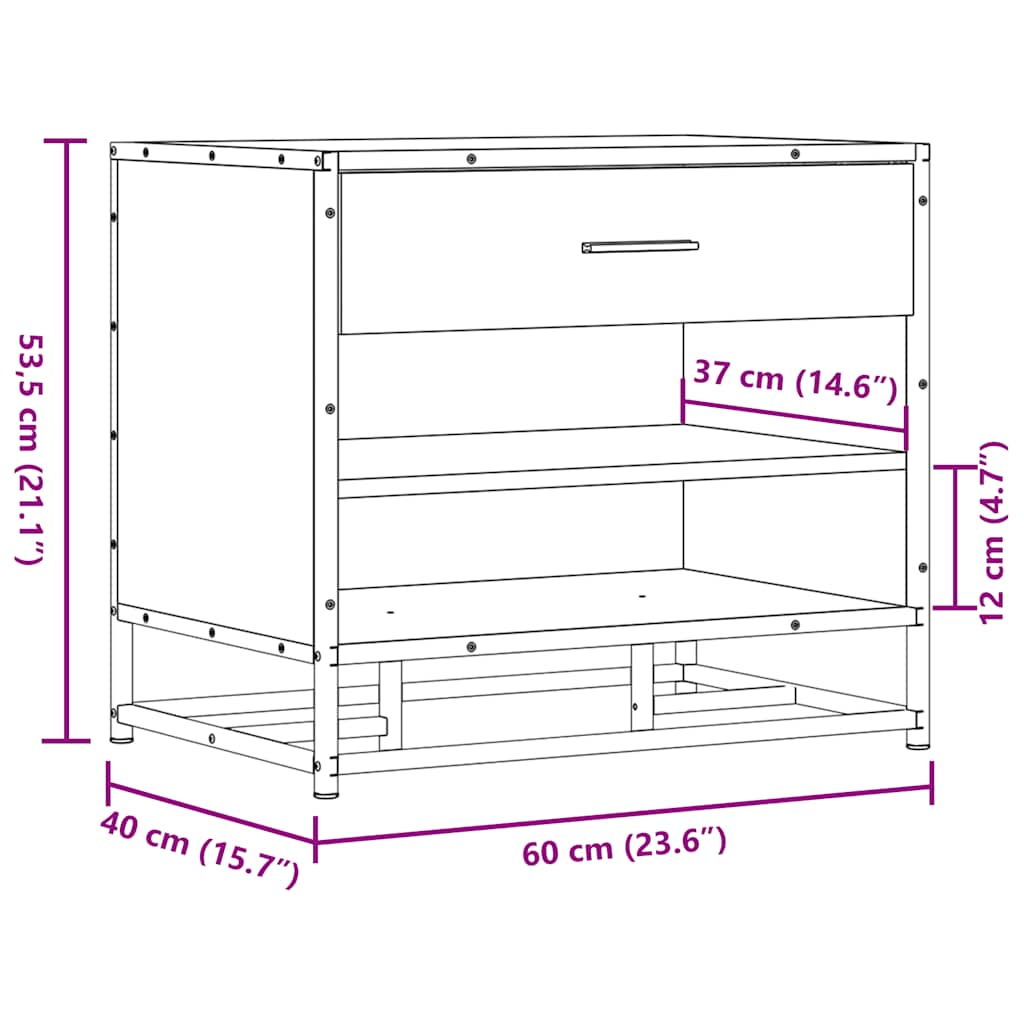 Skobenk Svart 60X40X53,5 Cm Konstruert Tre Og Metall