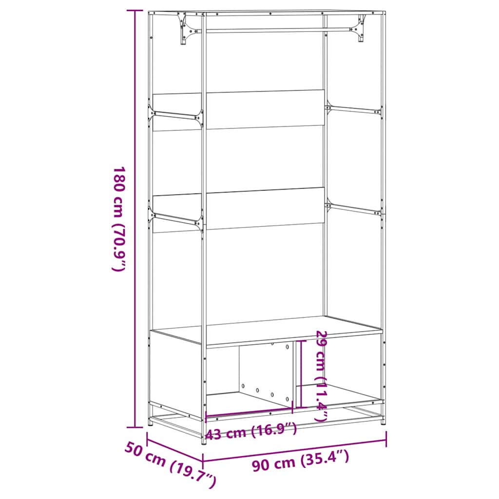 Garderobe Grå Sonoma 90X50X180 Cm Konstruert Tre