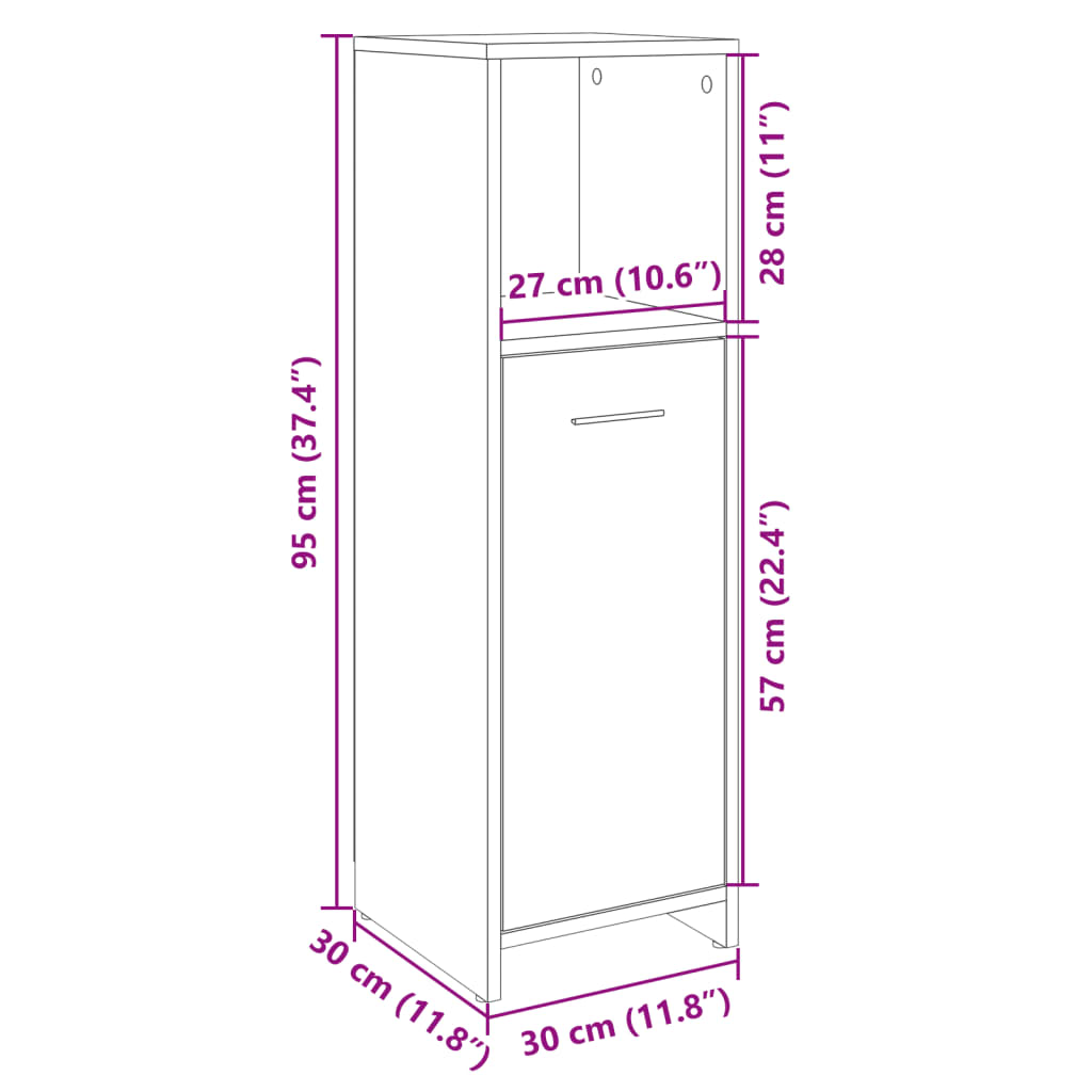 Baderomsskap Sonoma Eik 30X30X95 Cm Sponplate