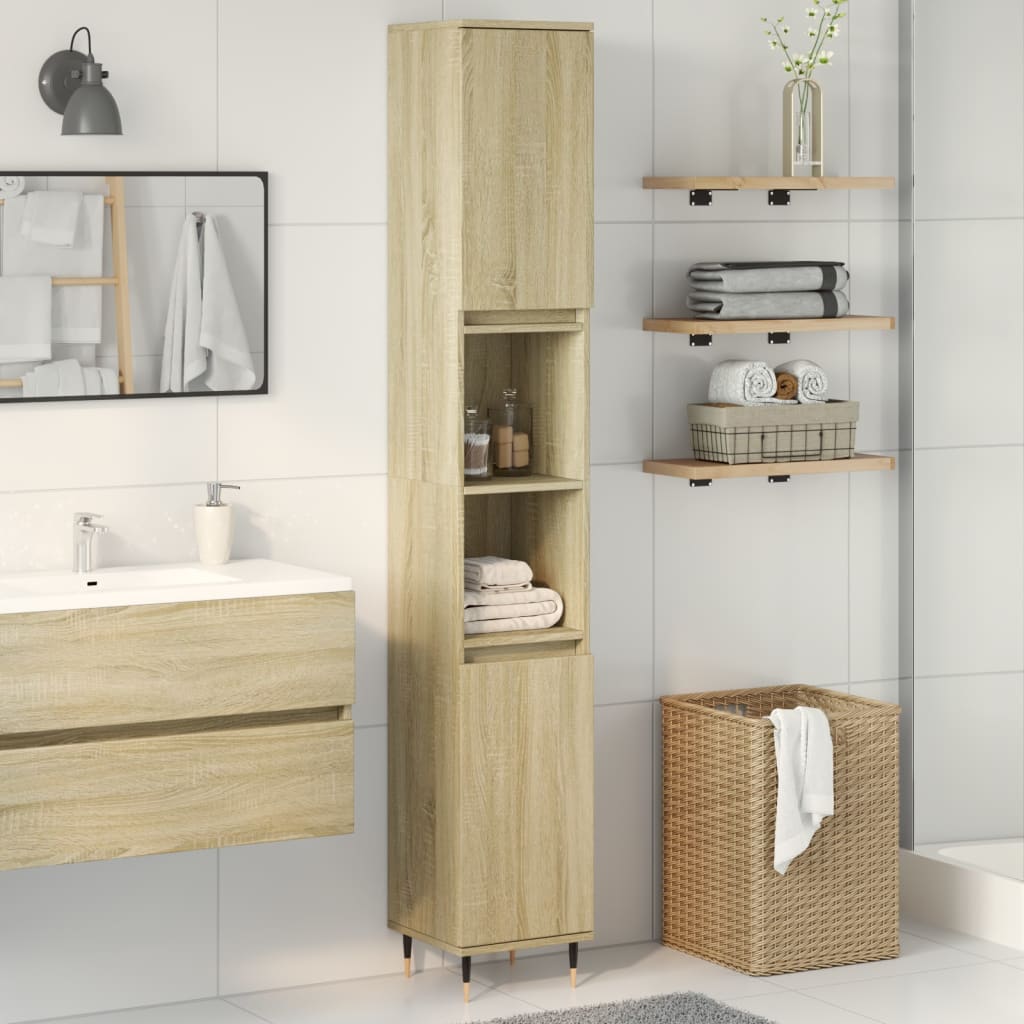 Baderomsskap Sonoma Eik 30X30X190 Cm Konstruert Tre