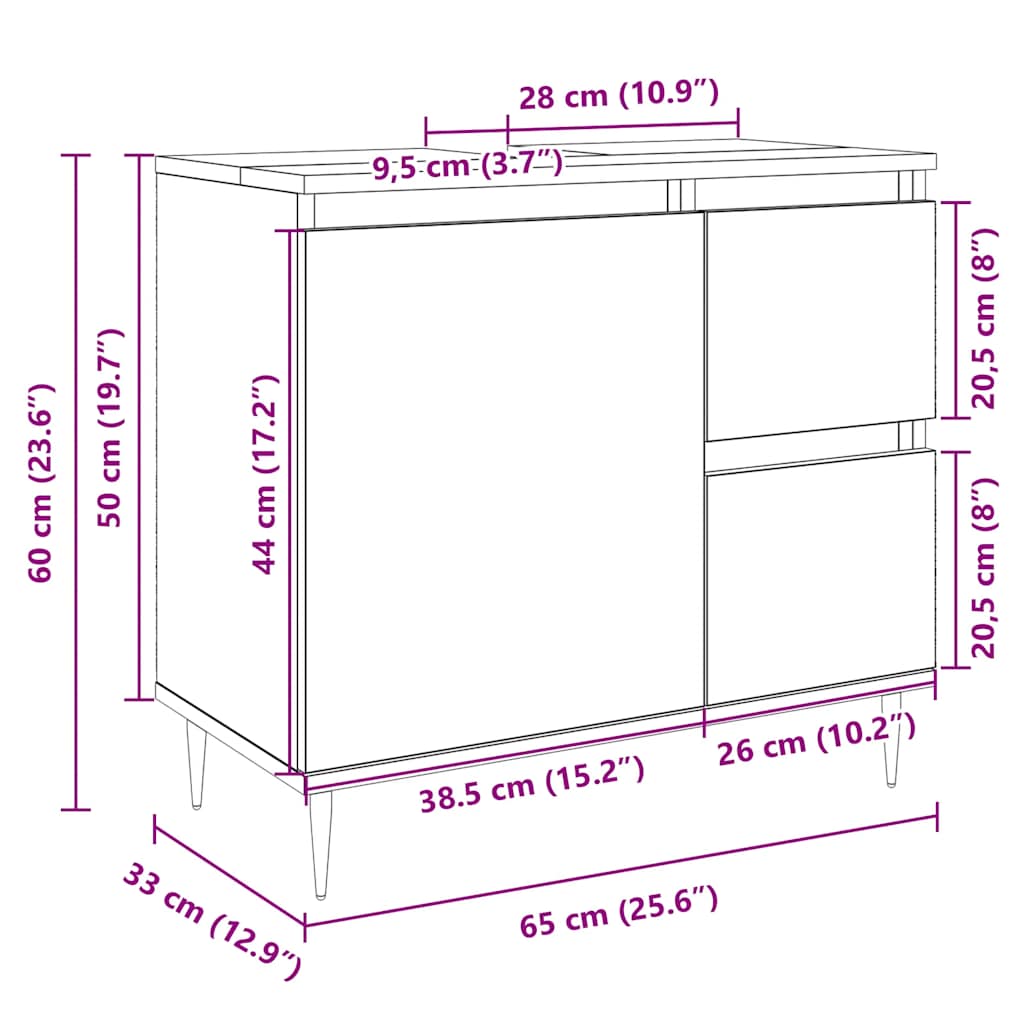 Servantskap Sonoma Eik 65X33X60 Cm Konstruert Tre
