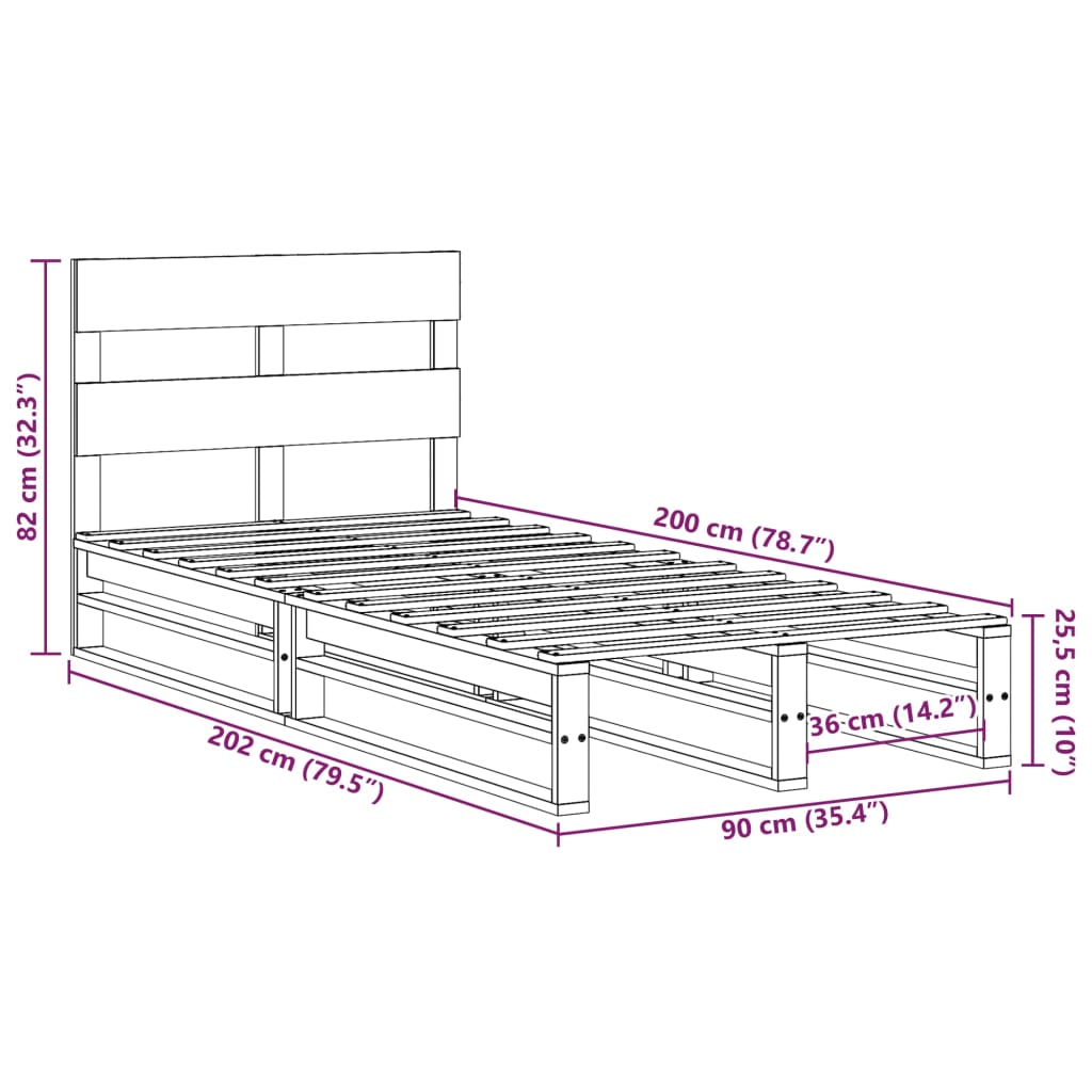 Sengeramme Uten Madrass 90X200 Cm Heltre Furu