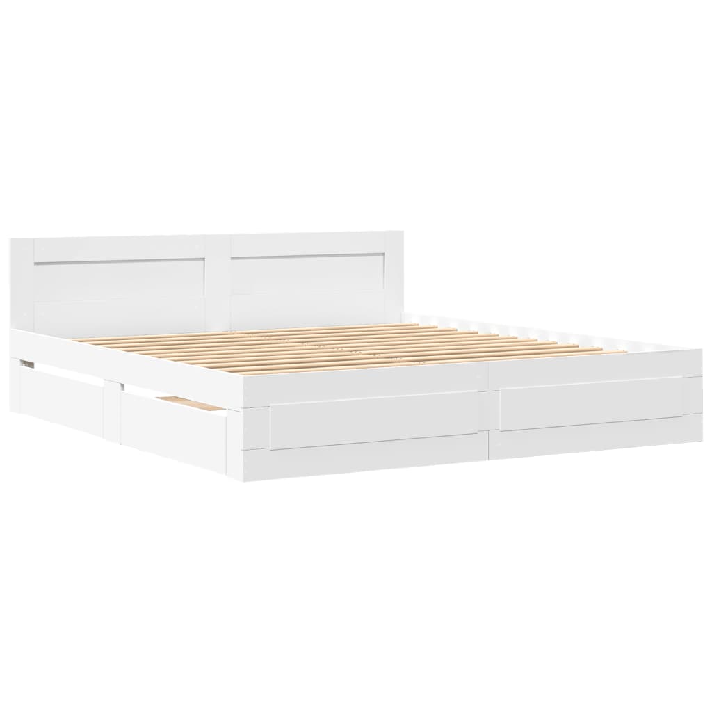 Sengeramme Med Hodegavl Hvit 200X200 Cm Konstruert Tre