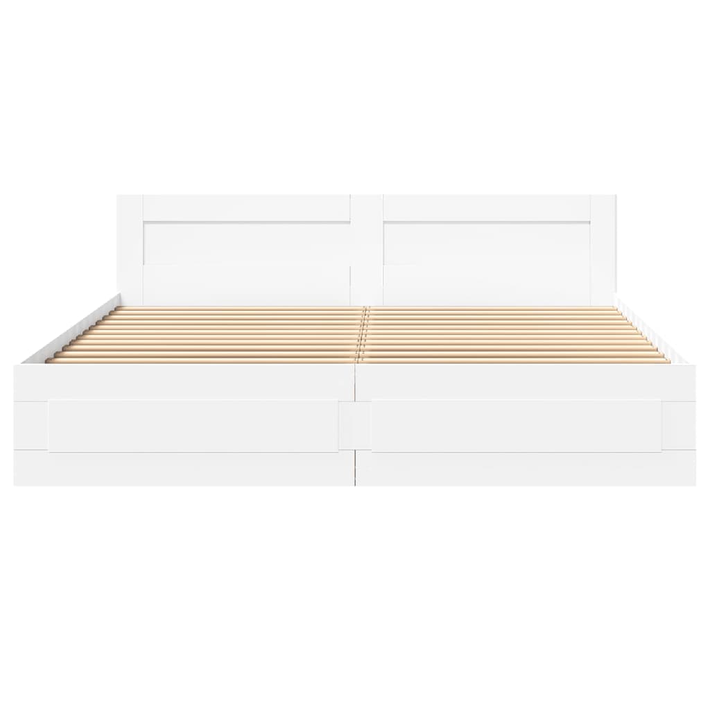 Sengeramme Med Hodegavl Hvit 200X200 Cm Konstruert Tre