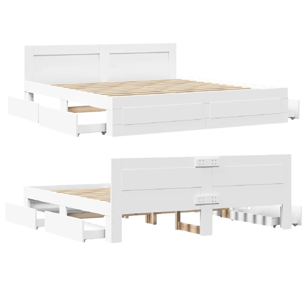 Sengeramme Med Hodegavl Hvit 200X200 Cm Konstruert Tre