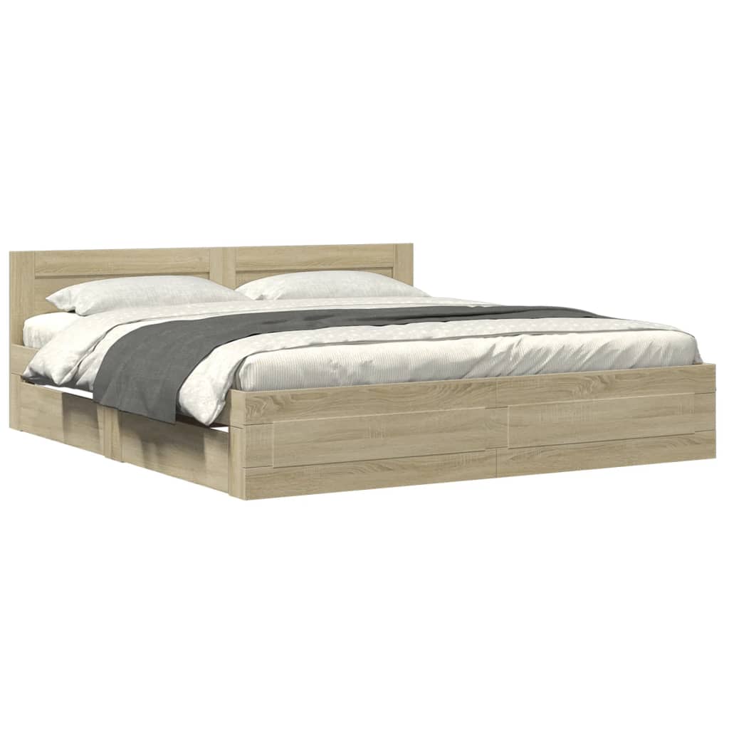 Sengeramme Med Hodegavl Sonoma Eik 200X200 Cm Konstruert Tre