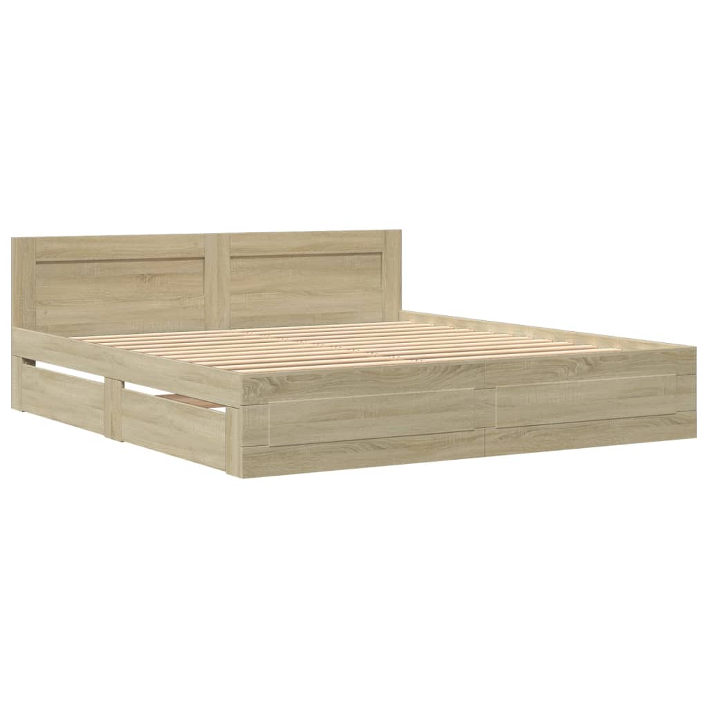 Sengeramme Med Hodegavl Sonoma Eik 200X200 Cm Konstruert Tre
