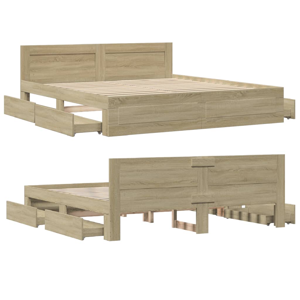 Sengeramme Med Hodegavl Sonoma Eik 200X200 Cm Konstruert Tre