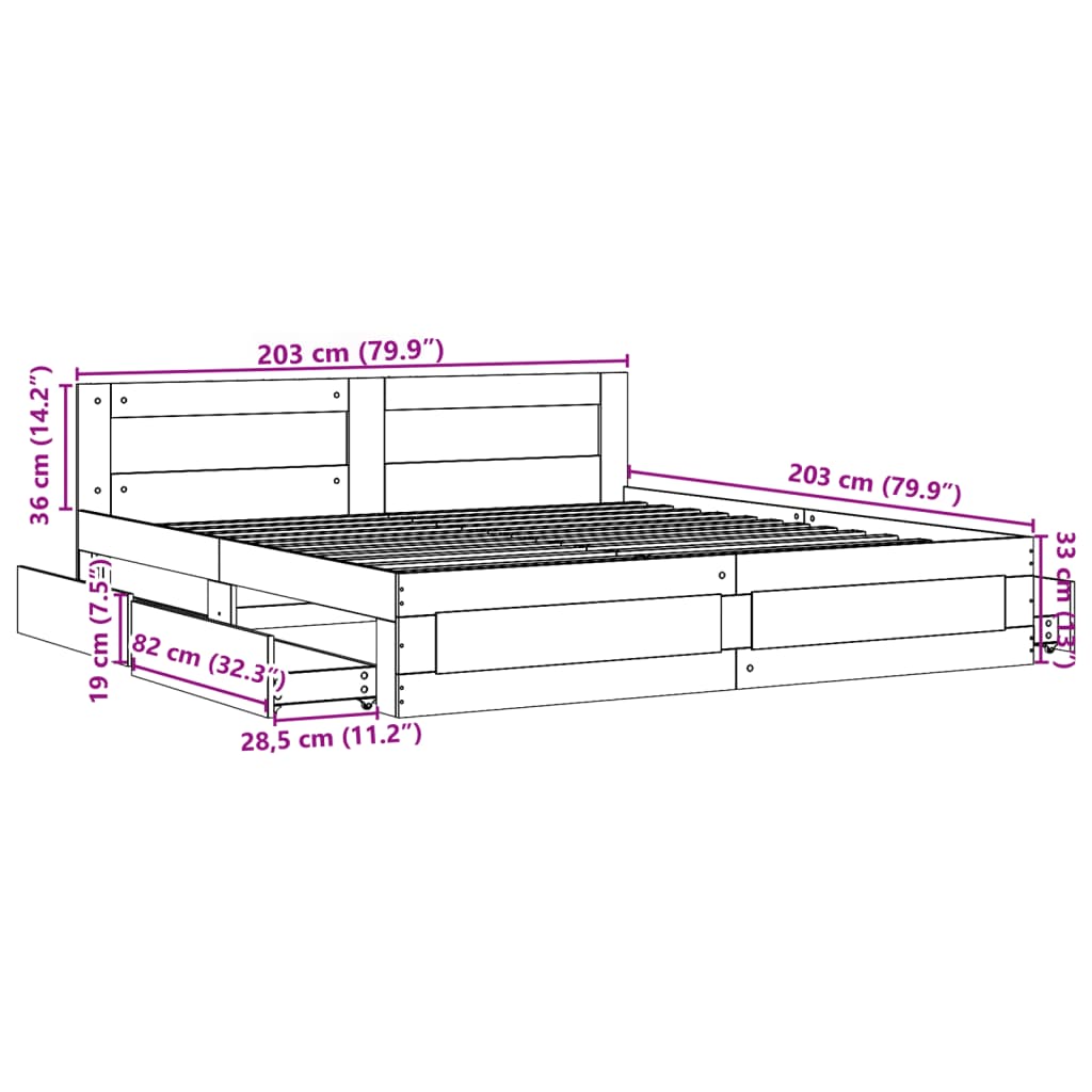 Sengeramme Med Hodegavl Sonoma Eik 200X200 Cm Konstruert Tre