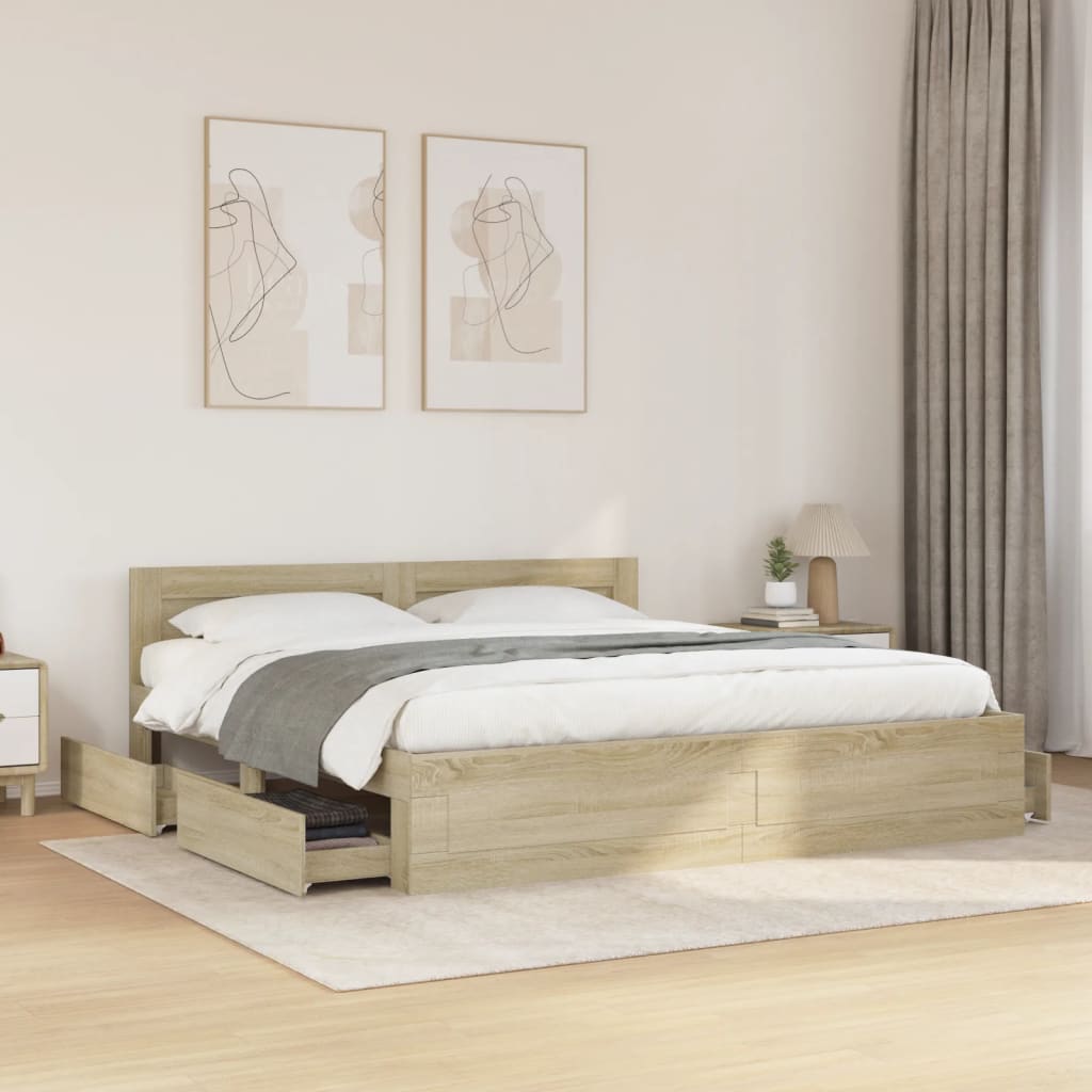 Sengeramme Med Hodegavl Sonoma Eik 200X200 Cm Konstruert Tre