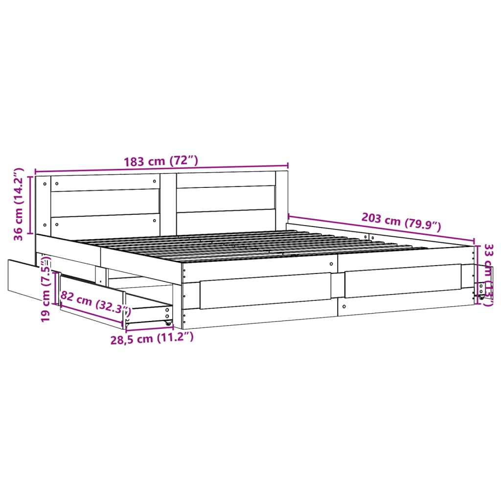 Sengeramme Med Hodegavl Hvit 180X200 Cm Konstruert Tre