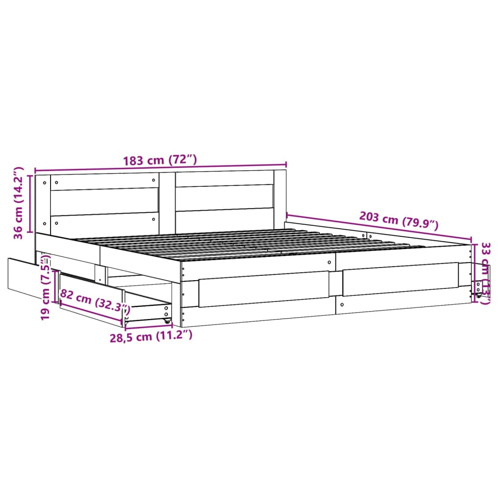 Sengeramme Med Hodegavl Sonoma Eik 180X200 Cm Konstruert Tre