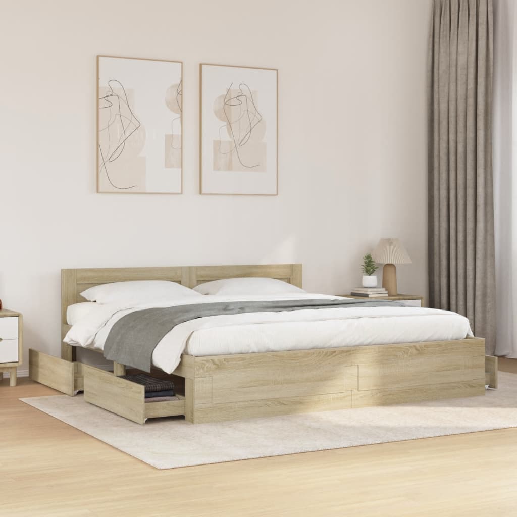 Sengeramme Med Hodegavl Sonoma Eik 180X200 Cm Konstruert Tre