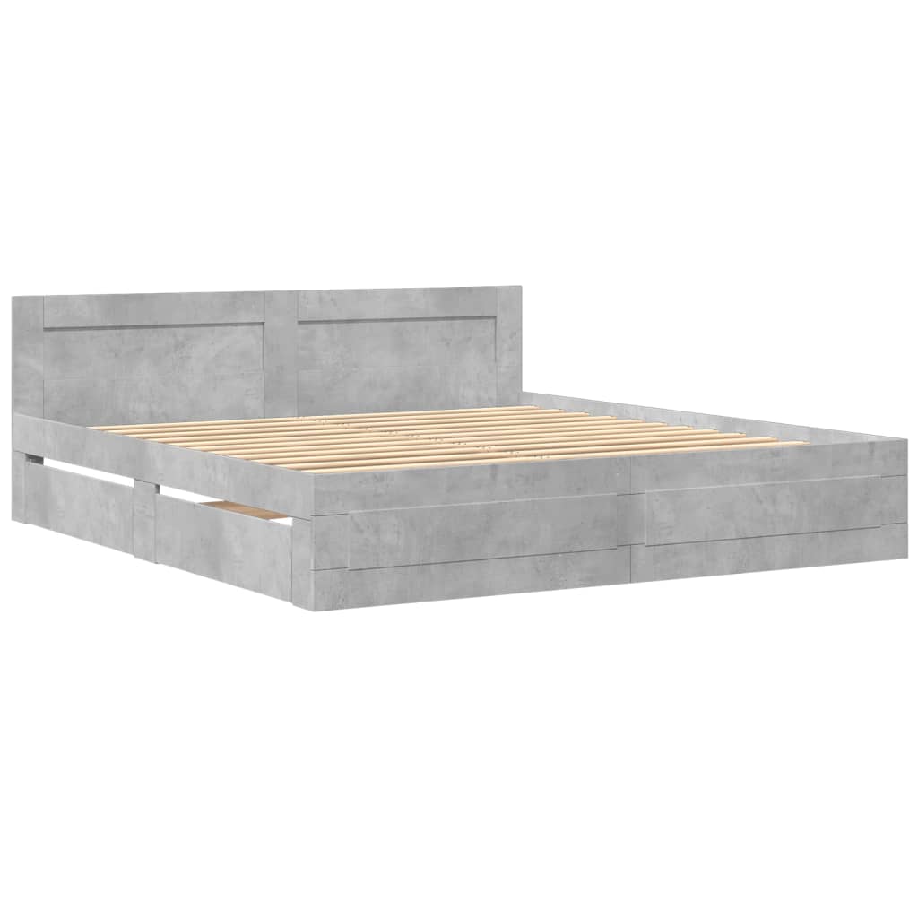 Sengeramme Med Hodegavl Betonggrå 180X200 Cm Konstruert Tre