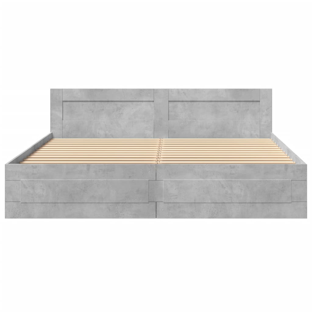 Sengeramme Med Hodegavl Betonggrå 180X200 Cm Konstruert Tre