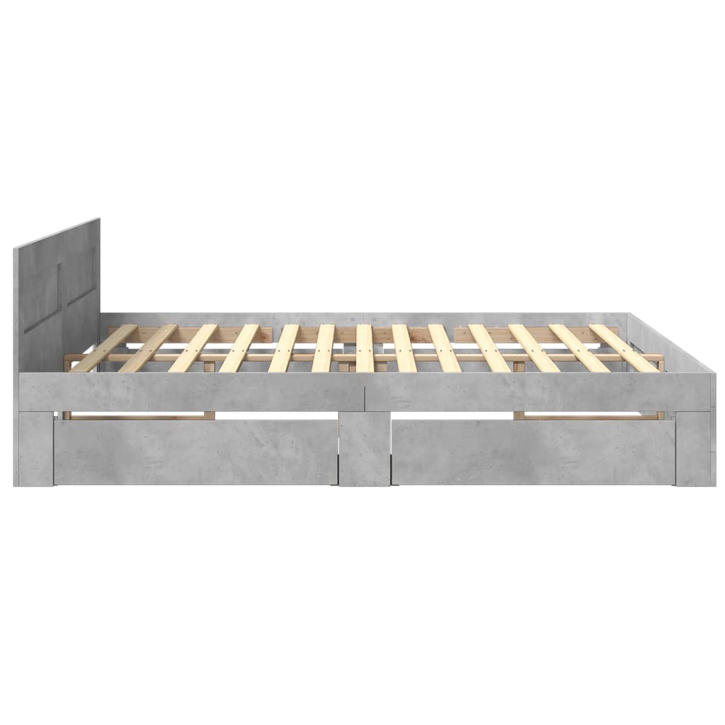 Sengeramme Med Hodegavl Betonggrå 180X200 Cm Konstruert Tre