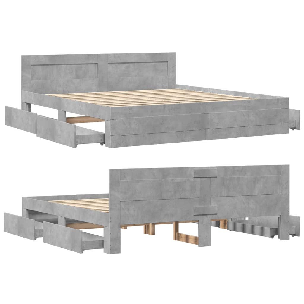 Sengeramme Med Hodegavl Betonggrå 180X200 Cm Konstruert Tre