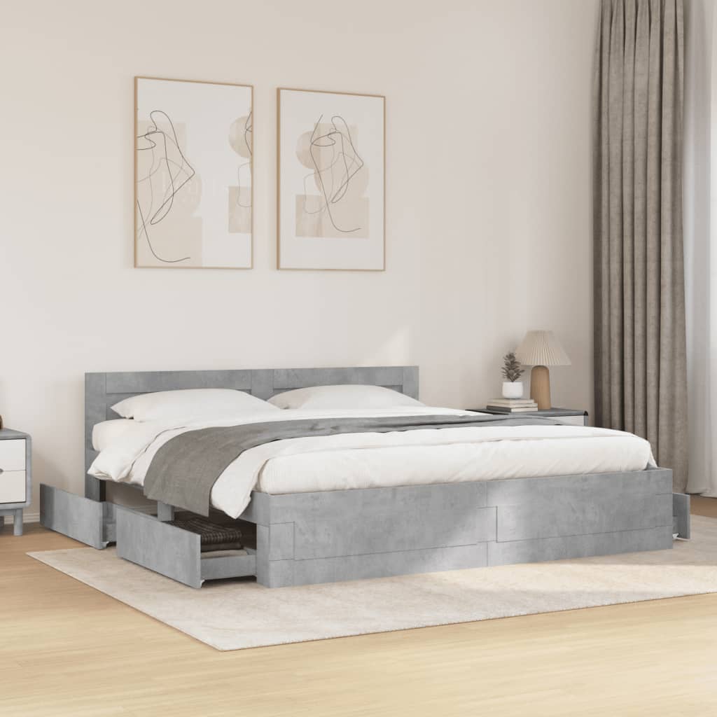 Sengeramme Med Hodegavl Betonggrå 180X200 Cm Konstruert Tre