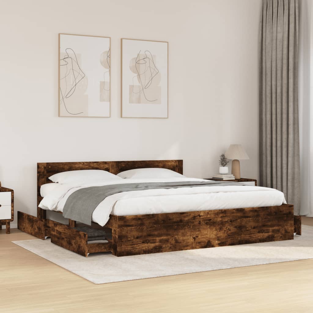 Sengeramme Med Hodegavl Røkt Eik 180X200 Cm Konstruert Tre