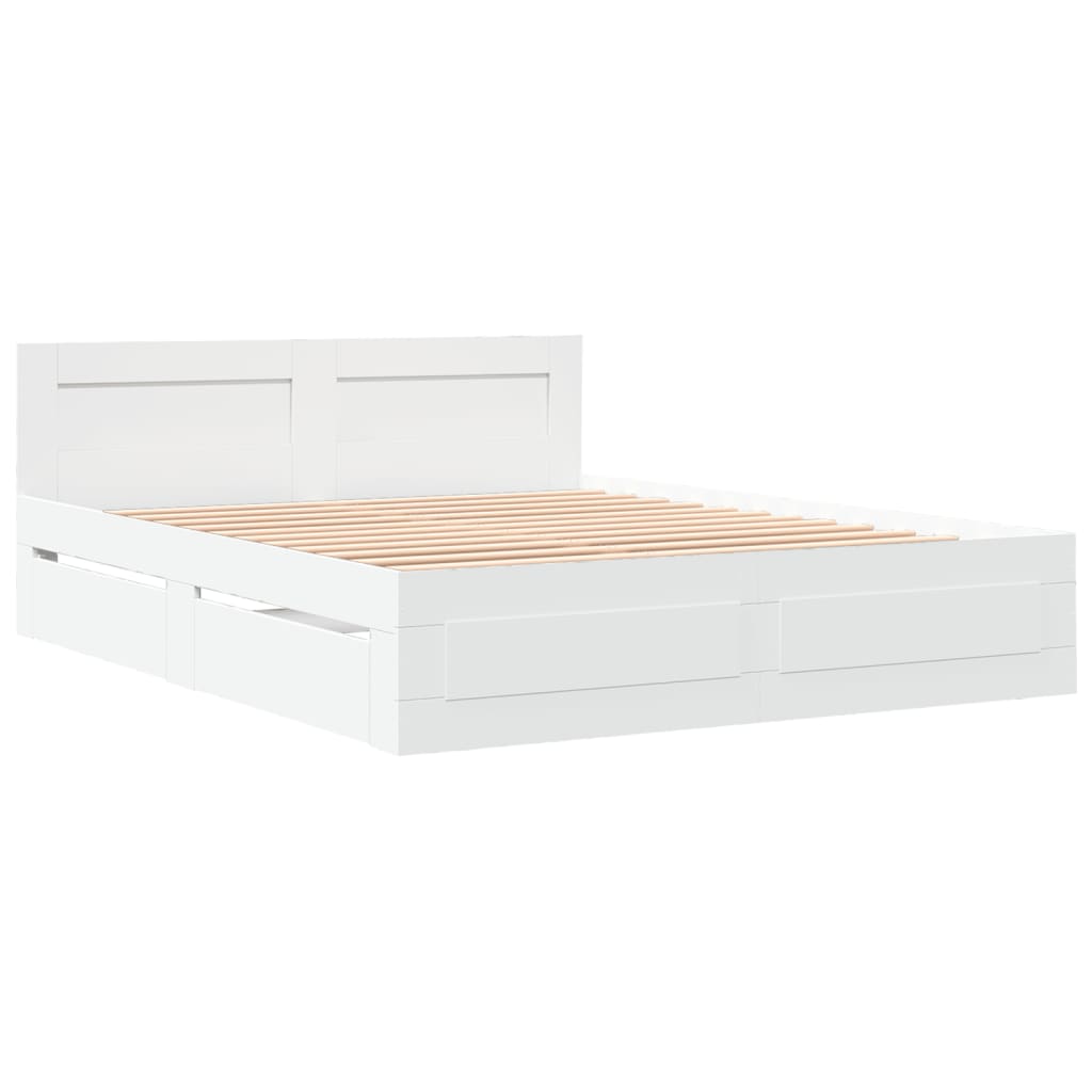 Sengeramme Med Hodegavl Hvit 160X200 Cm Konstruert Tre