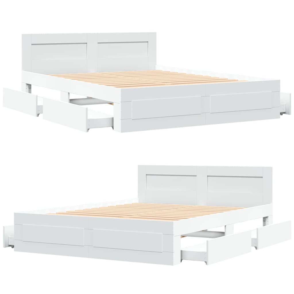 Sengeramme Med Hodegavl Hvit 160X200 Cm Konstruert Tre