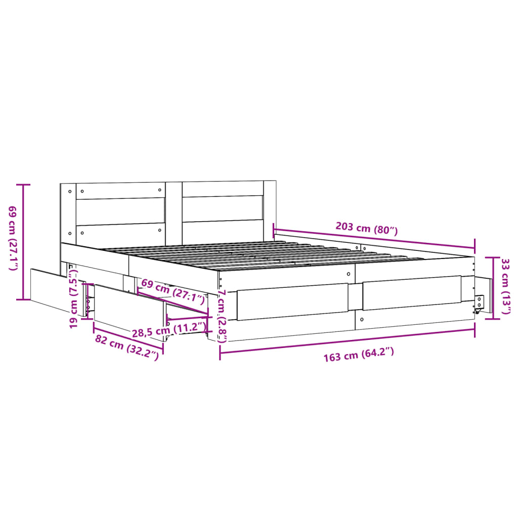 Sengeramme Med Hodegavl Hvit 160X200 Cm Konstruert Tre